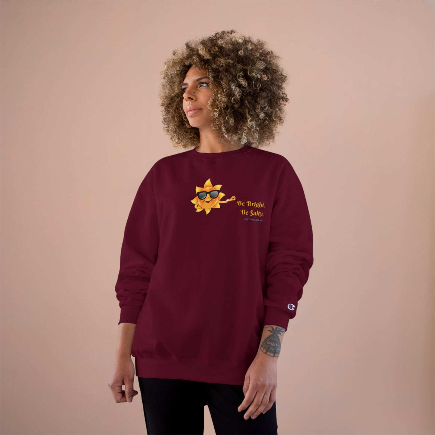 Deerfield Beach Crewneck Sweatshirt — "Be Bright Be Salty" Sun Graphic
