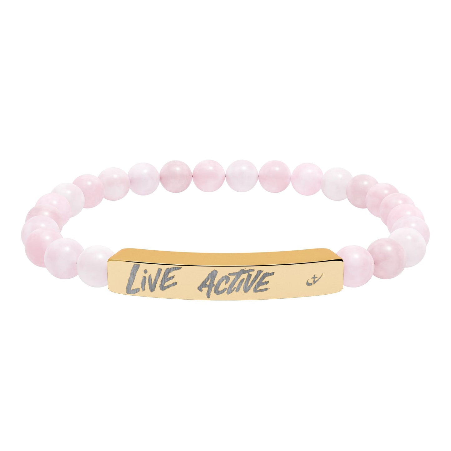 Engraved Natural Stone Stretch Bar Bracelet “Live Active” Beaded Bracelet—