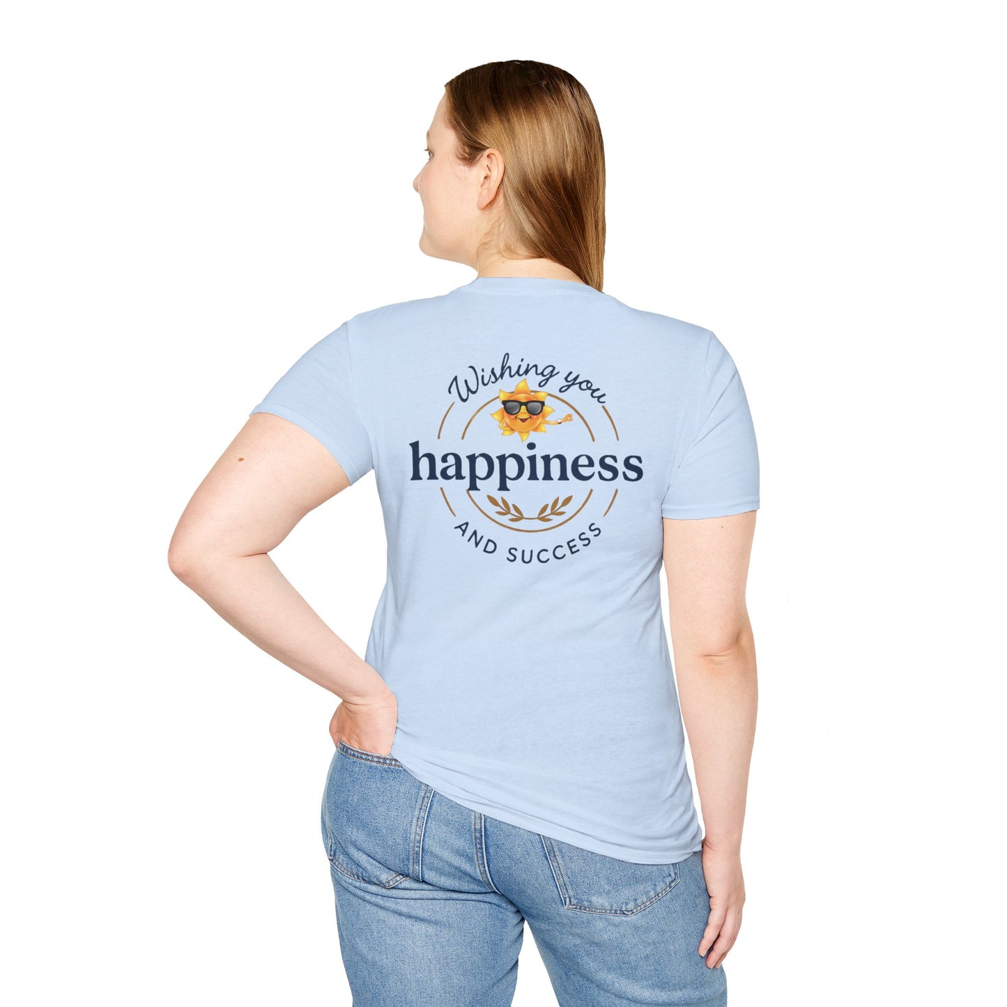 HeavenlyHigh Cross Graphic T-Shirt — "Wishing You Happiness and Success" Sun Design