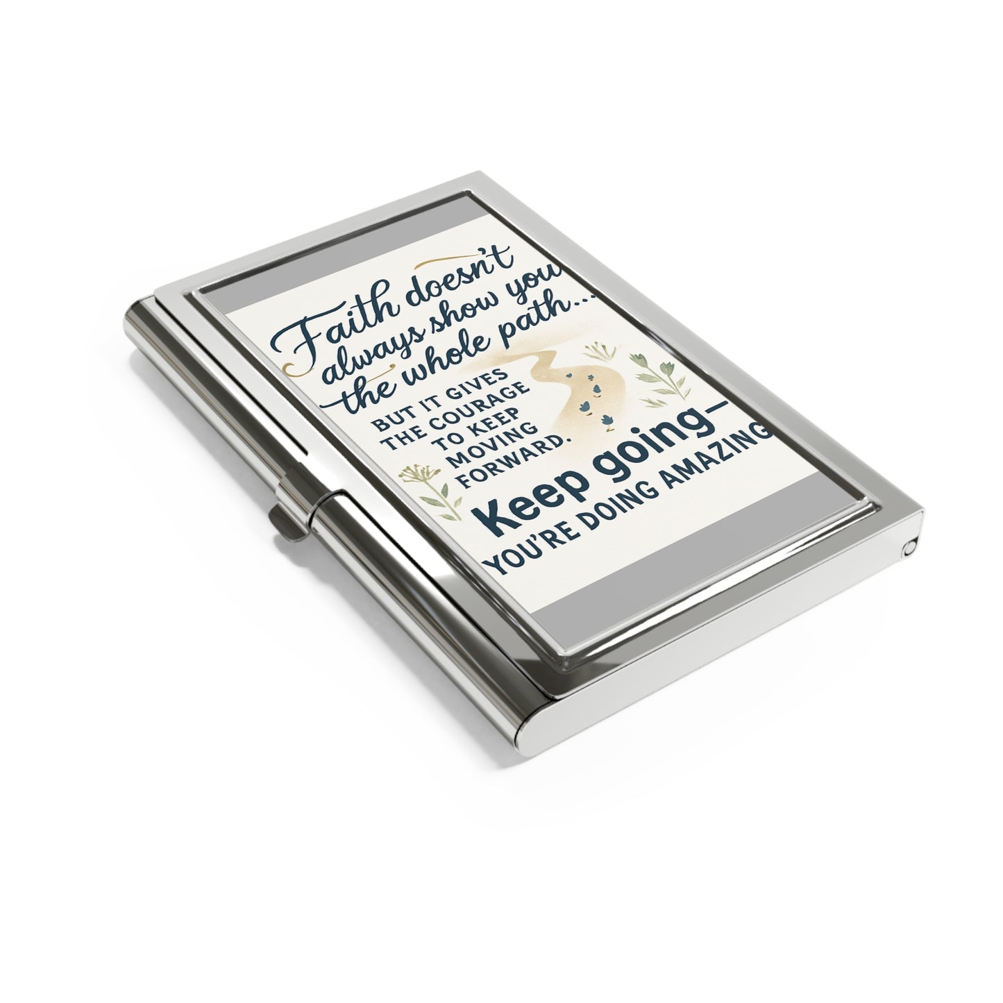 Inspirational Business Card Holder, Motivational Card Case, Desk Accessory, Gift for Professionals, Keep Going Quote Holder