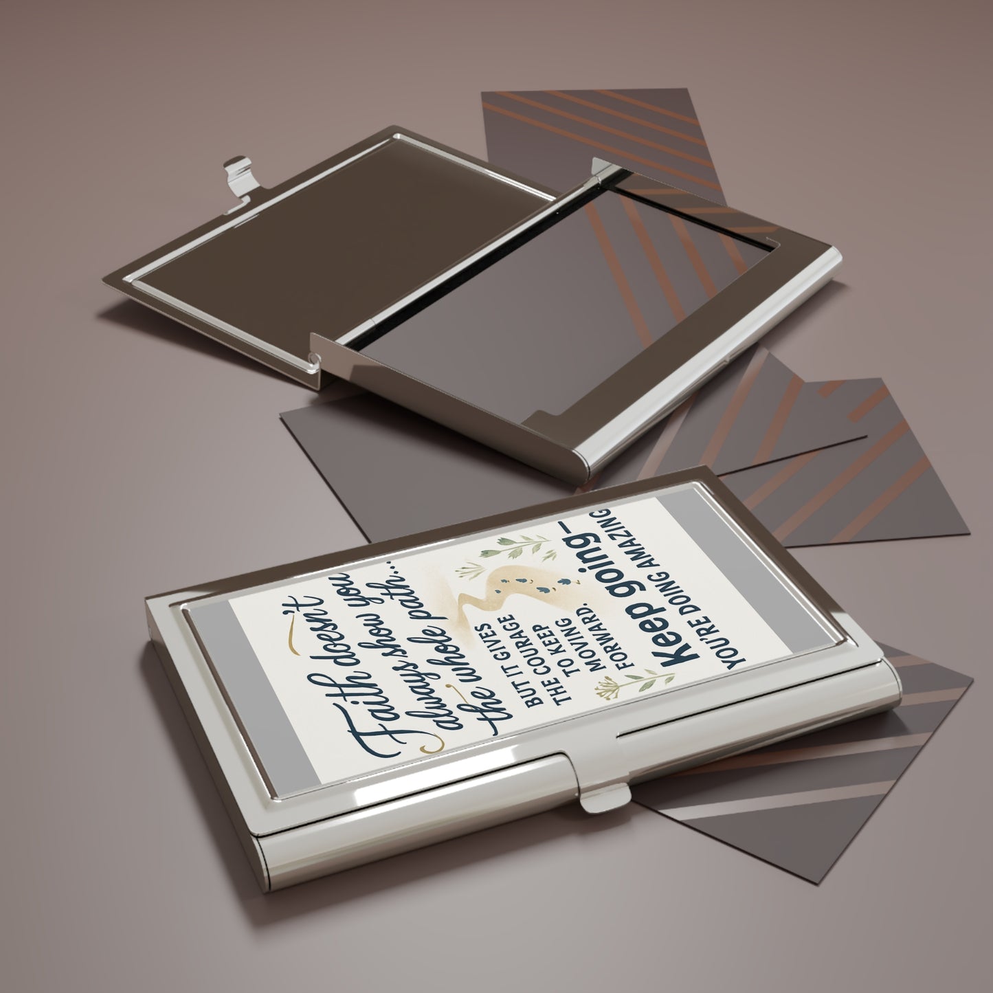 Inspirational Business Card Holder, Motivational Card Case, Desk Accessory, Gift for Professionals, Keep Going Quote Holder
