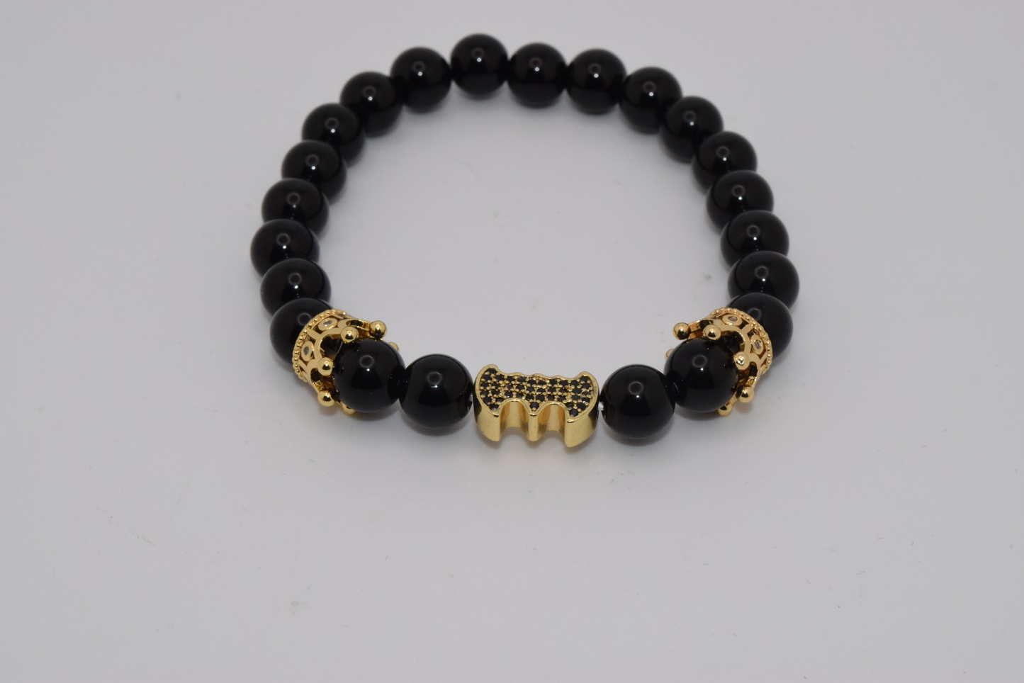 Batman & Zircon Beaded Bracelet 8mm - Black & Gold