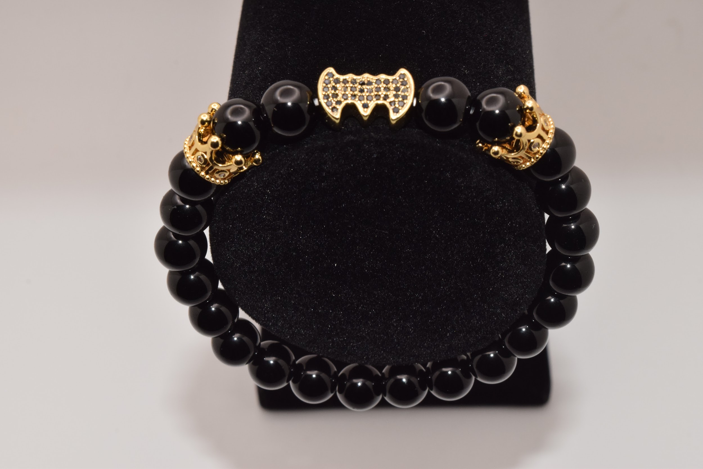Batman & Zircon Beaded Bracelet 8mm - Black & Gold