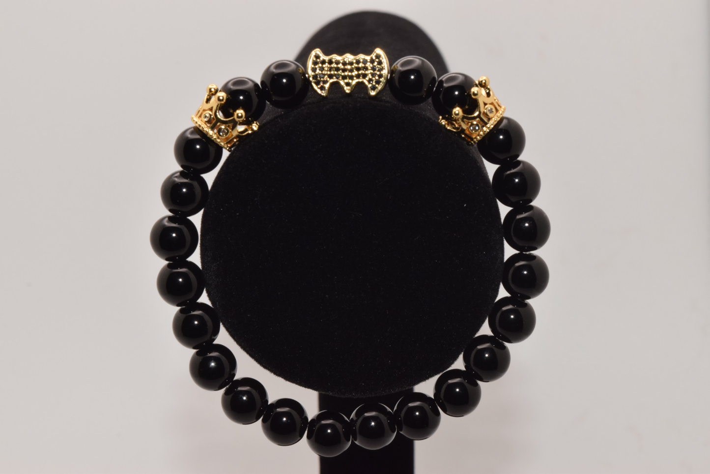 Batman & Zircon Beaded Bracelet 8mm - Black & Gold