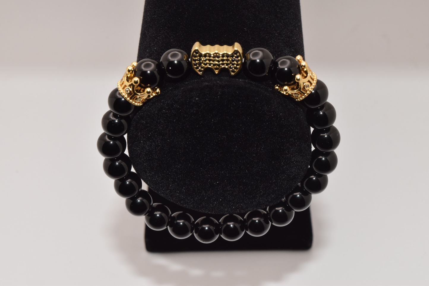 Batman & Zircon Beaded Bracelet 8mm - Black & Gold