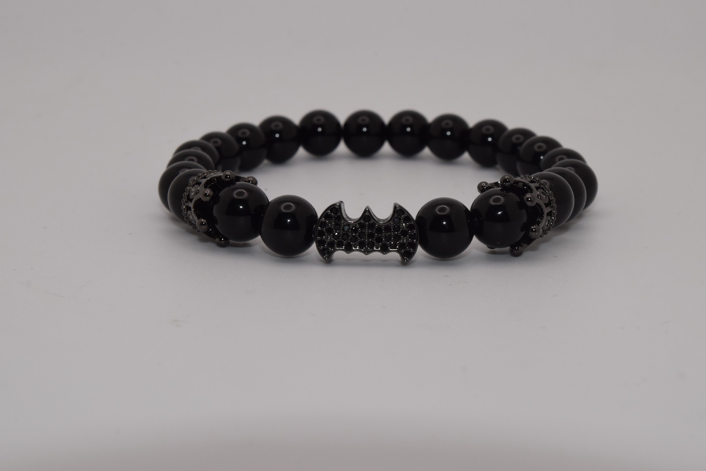 Batman & Zircon Beaded Bracelet 8mm - Black & Gold