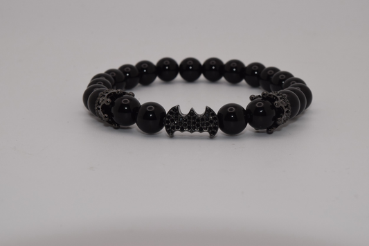 Batman & Zircon Beaded Bracelet 8mm - Black & Gold