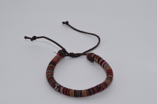 Red Black Tan & Rust Colored Fabric Bracelet