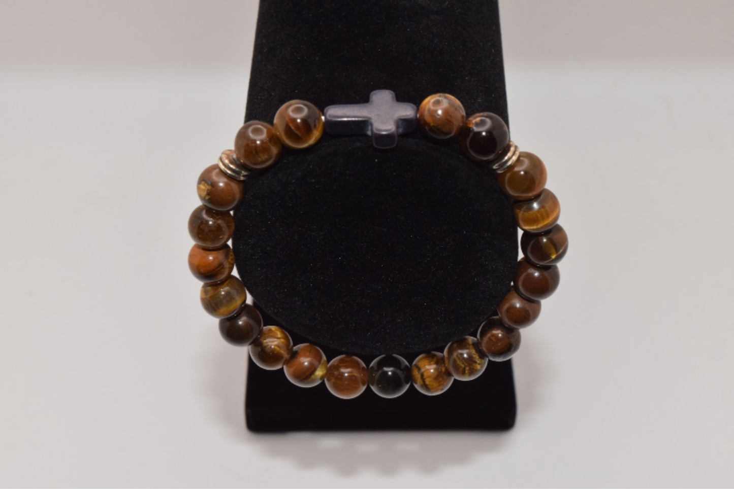 Braided Cross Beaded Bracelet - 8mm Brown