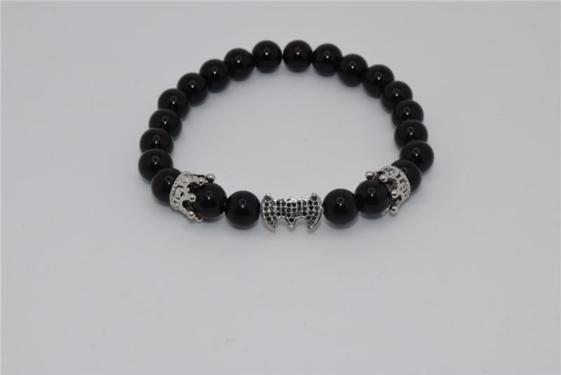 Batman & Zircon Beaded Bracelet 8mm - Silvery