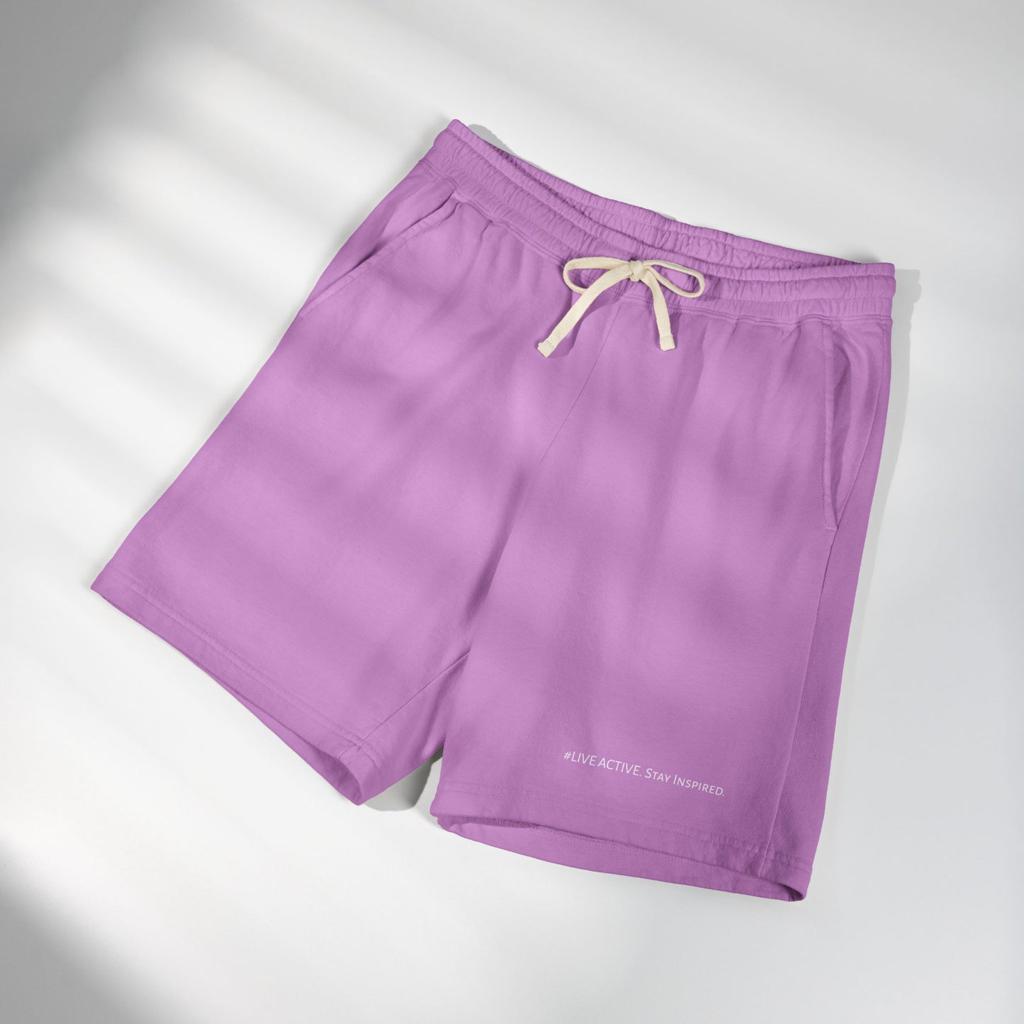 "Live Active. Stay Inspired." Sweat Shorts — Lightweight Casual Lounge Shorts (White Logo)