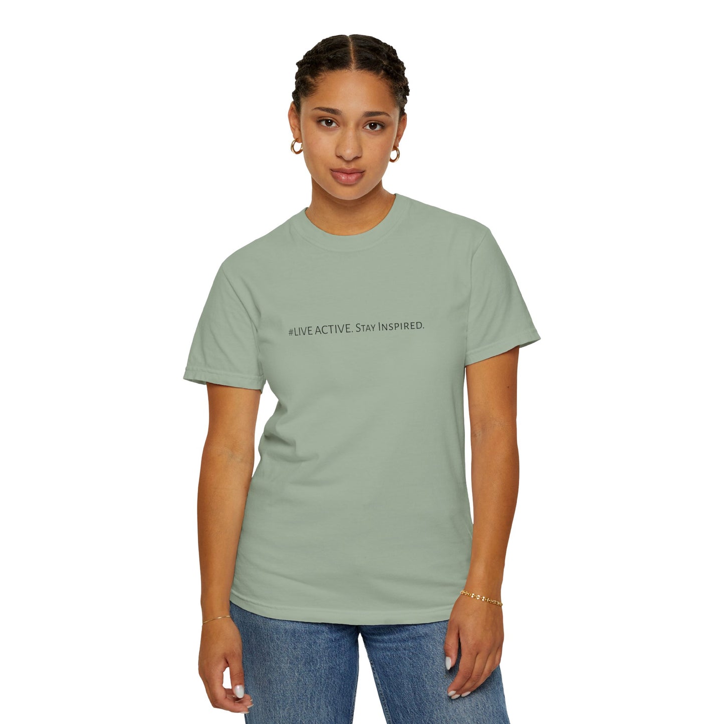 Live Active. Stay Inspired T-Shirt —Motivational Graphic Tee (Black Logo)