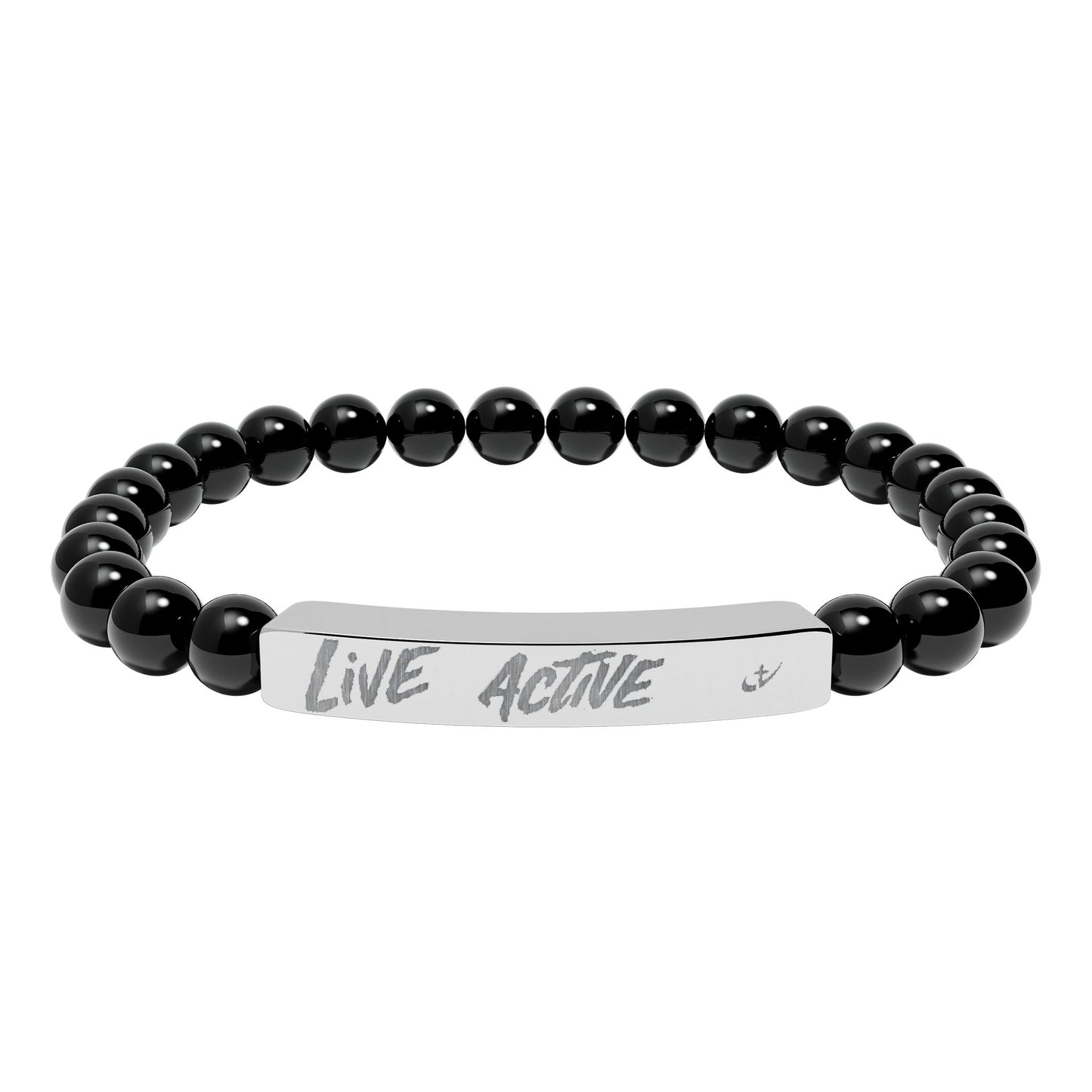 Engraved Natural Stone Stretch Bar Bracelet “Live Active” Beaded Bracelet—