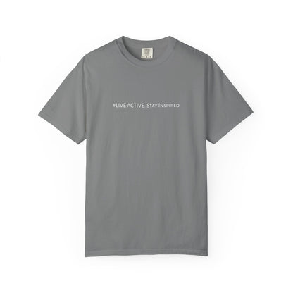 Live Active. Stay Inspired T-Shirt —Motivational Graphic Tee (White logo)