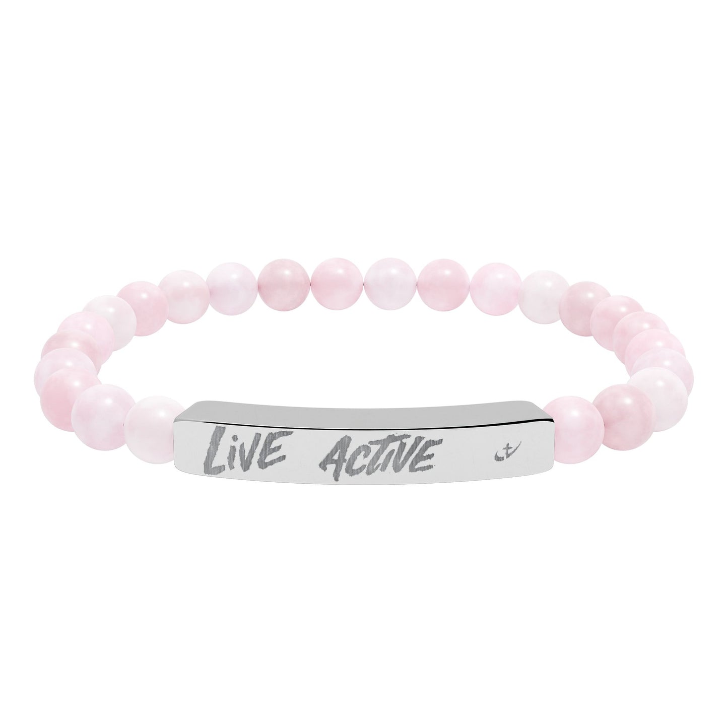 Engraved Natural Stone Stretch Bar Bracelet “Live Active” Beaded Bracelet—