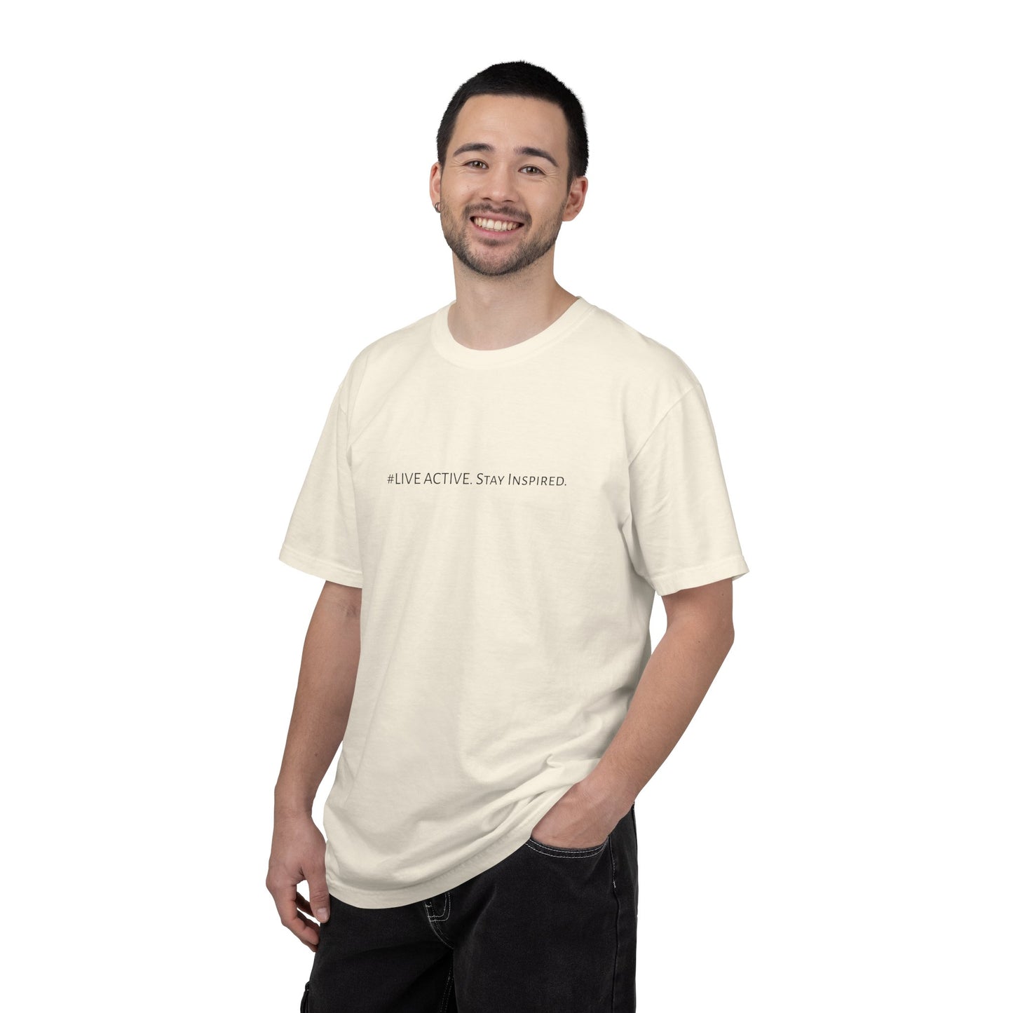 Live Active. Stay Inspired T-Shirt —Motivational Graphic Tee (Black Logo)