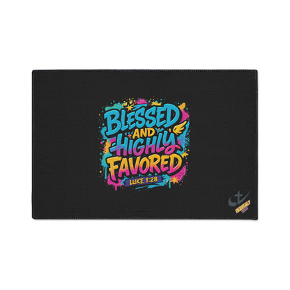 Blessed and Highly Favored Floor Mat — Christian Welcome Doormat (Luke 1:28)