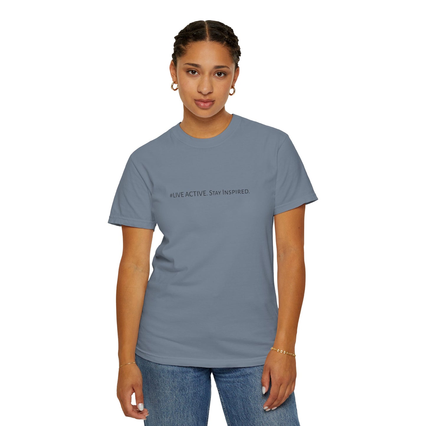 Live Active. Stay Inspired T-Shirt —Motivational Graphic Tee (Black Logo)