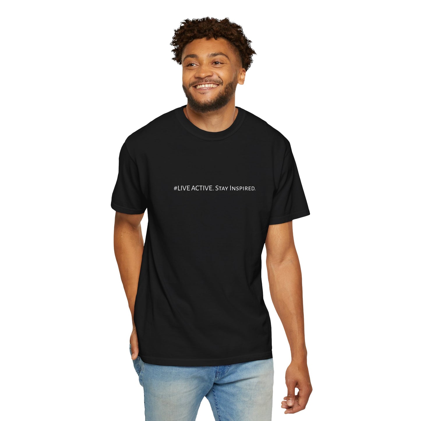 Live Active. Stay Inspired T-Shirt —Motivational Graphic Tee (White logo)