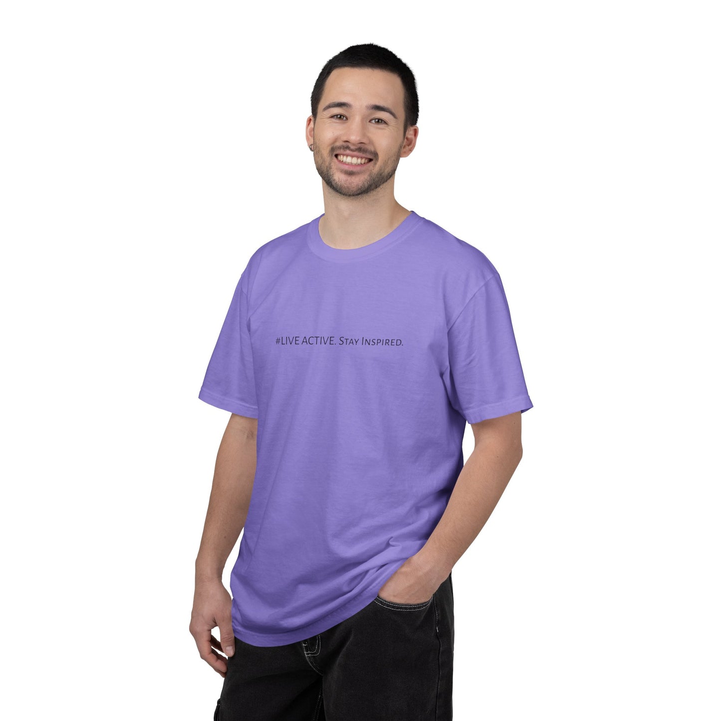 Live Active. Stay Inspired T-Shirt —Motivational Graphic Tee (Black Logo)