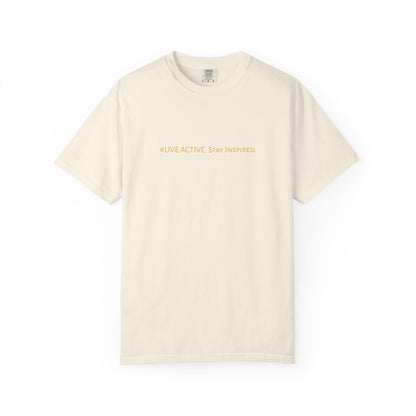 Live Active. Stay Inspired T-Shirt —Motivational Graphic Tee (White logo)