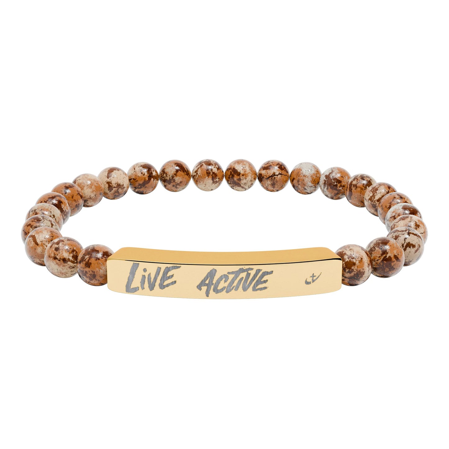 Engraved Natural Stone Stretch Bar Bracelet “Live Active” Beaded Bracelet—
