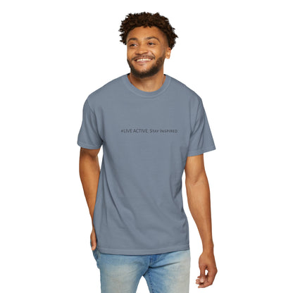 Live Active. Stay Inspired T-Shirt —Motivational Graphic Tee (Black Logo)