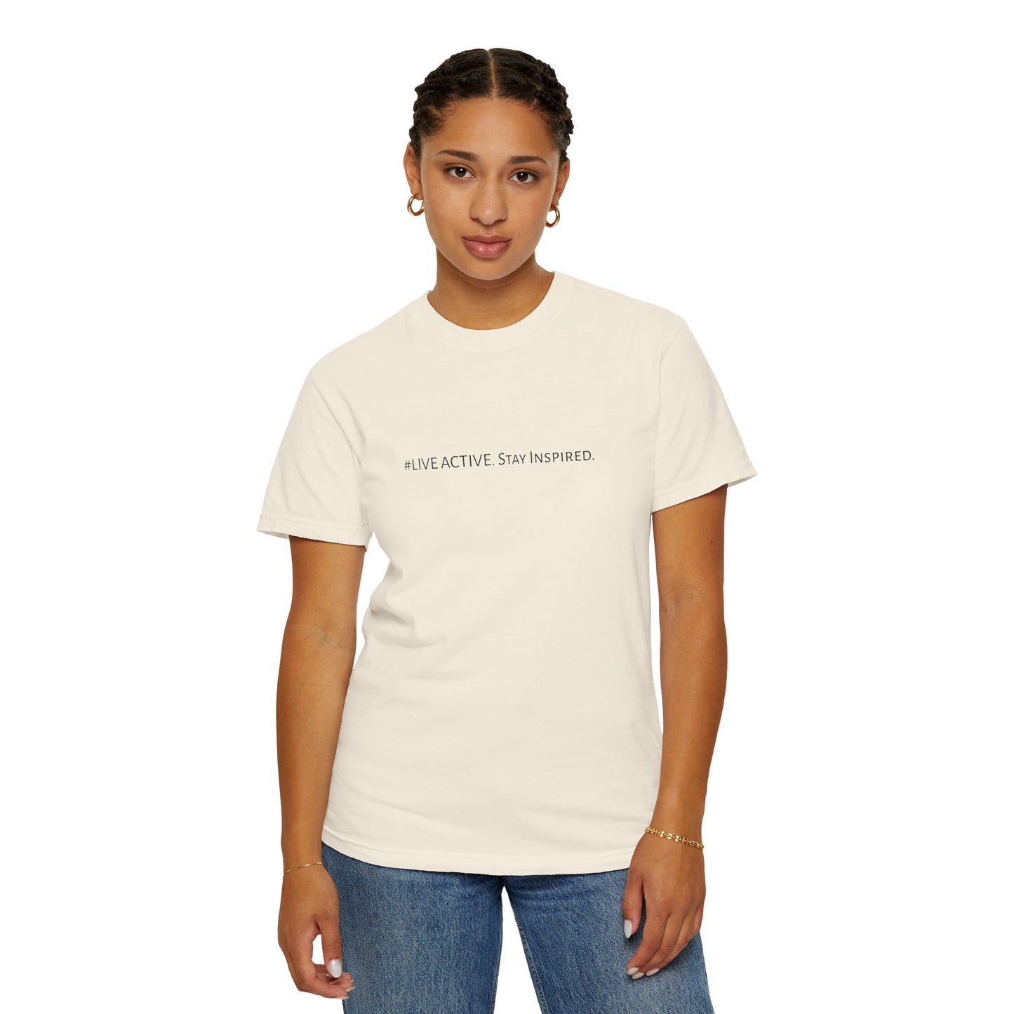 Live Active. Stay Inspired T-Shirt —Motivational Graphic Tee (Black Logo)