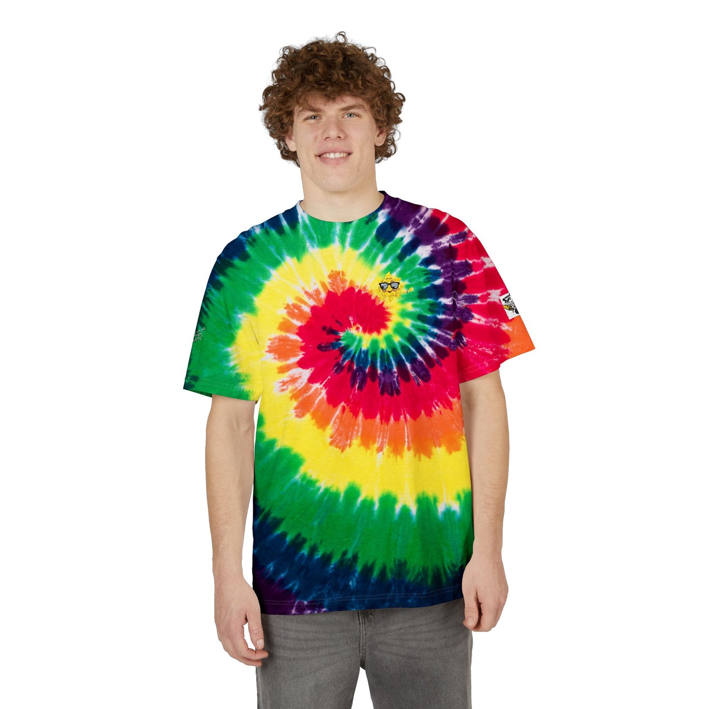 Vibrant Oversized Tie-Dye T-Shirt with Fun Embroidery, Summer Essential, Boho Fashion, Festival Wear, Unisex Casual Tee