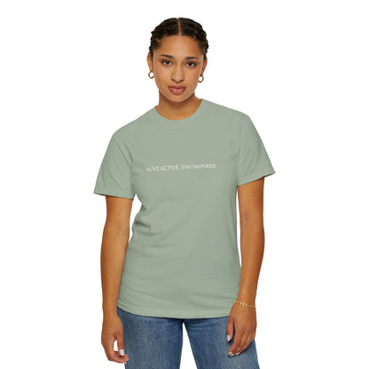 Live Active. Stay Inspired T-Shirt —Motivational Graphic Tee (White logo)