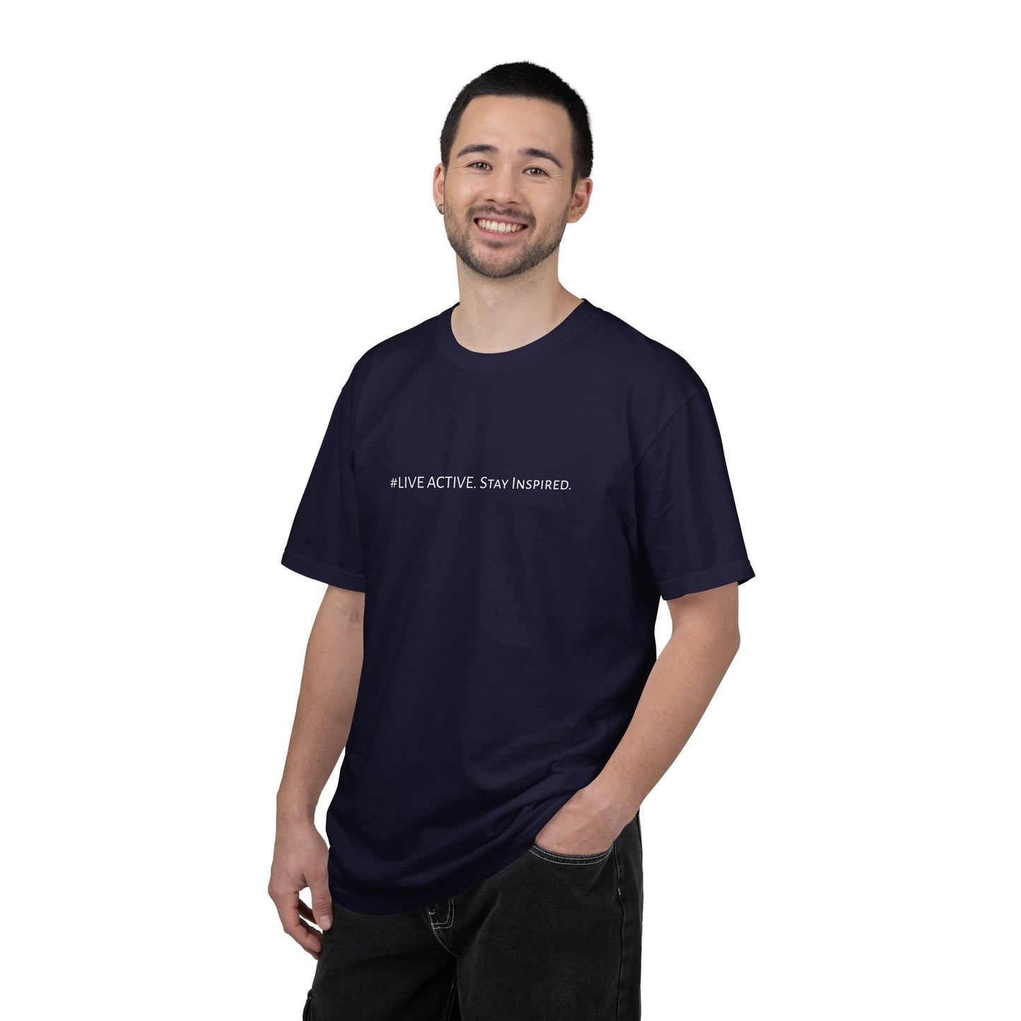 Live Active. Stay Inspired T-Shirt —Motivational Graphic Tee (White logo)