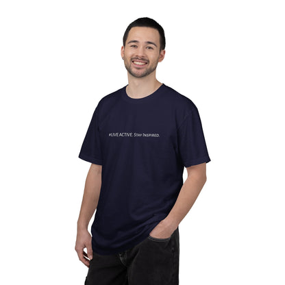 Live Active. Stay Inspired T-Shirt —Motivational Graphic Tee (White logo)