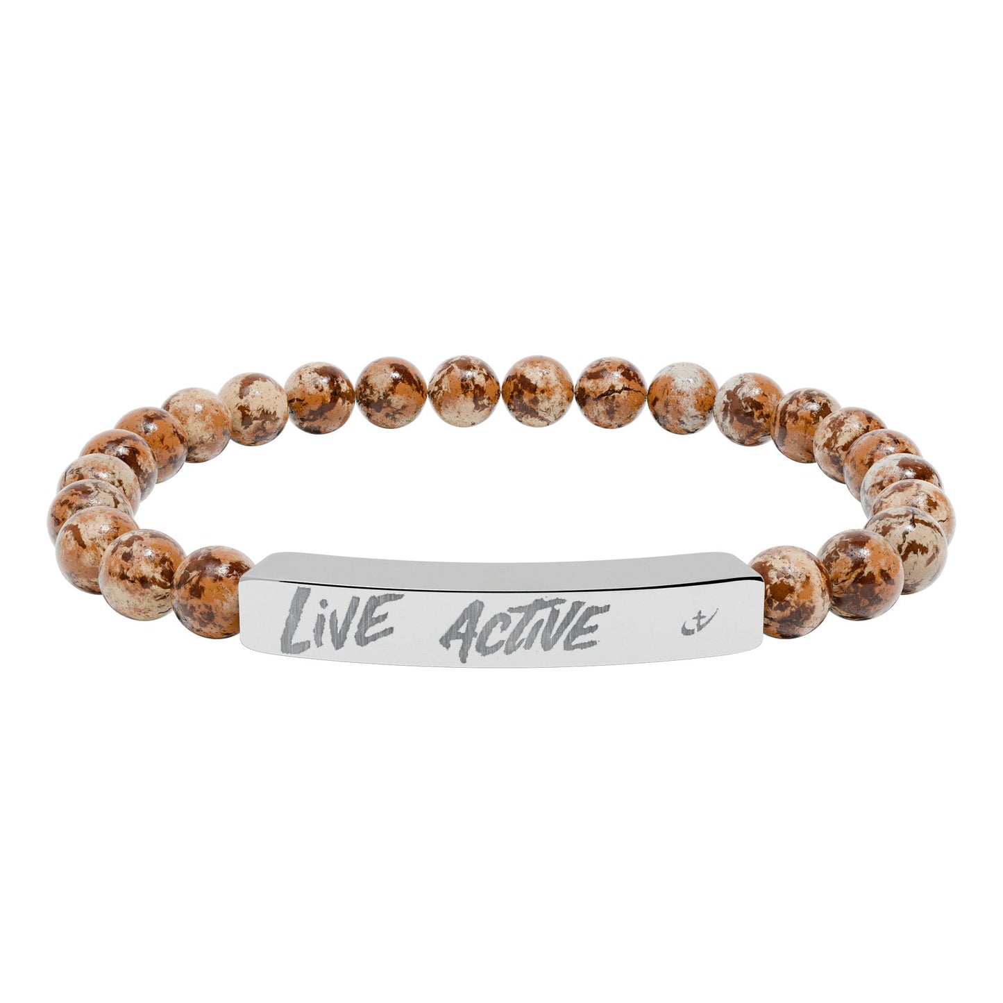 Engraved Natural Stone Stretch Bar Bracelet “Live Active” Beaded Bracelet—