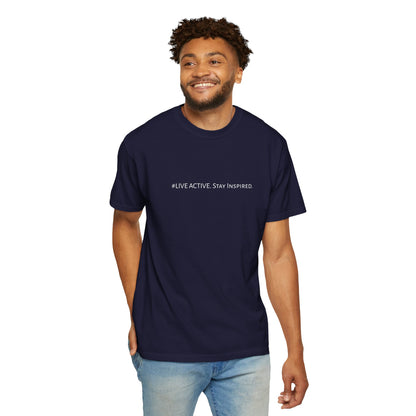 Live Active. Stay Inspired T-Shirt —Motivational Graphic Tee (White logo)