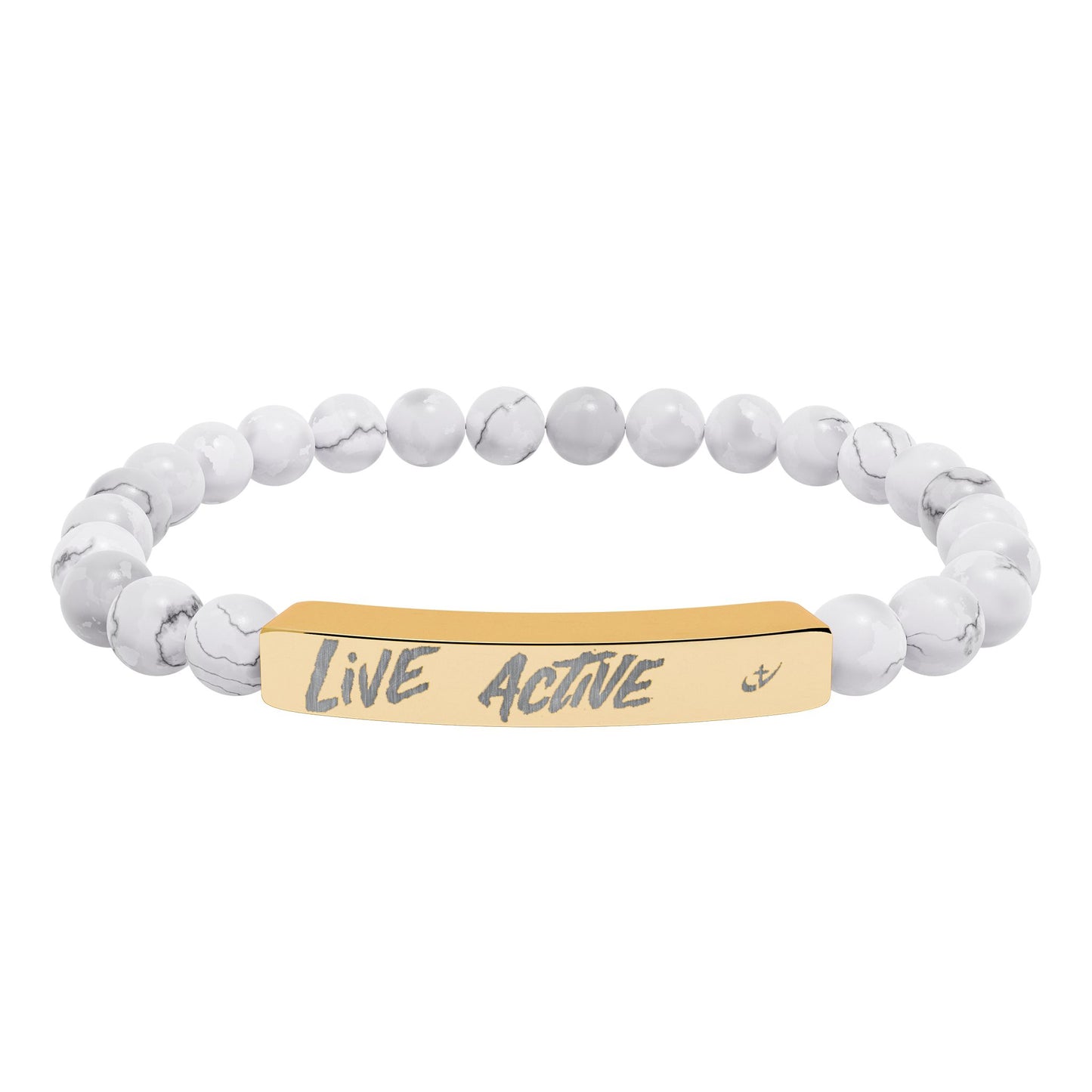 Engraved Natural Stone Stretch Bar Bracelet “Live Active” Beaded Bracelet—