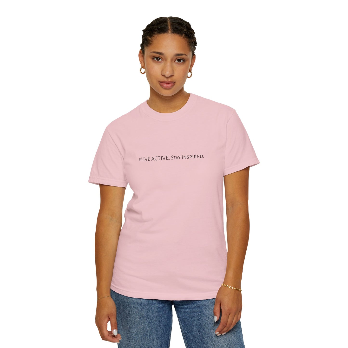 Live Active. Stay Inspired T-Shirt —Motivational Graphic Tee (Black Logo)