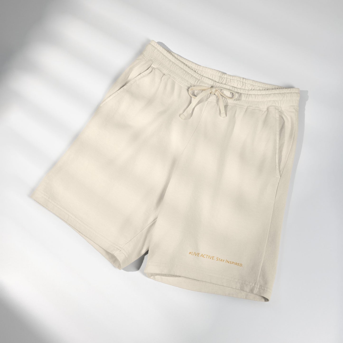 "Live Active. Stay Inspired." Sweat Shorts — Lightweight Casual Lounge Shorts (White Logo)