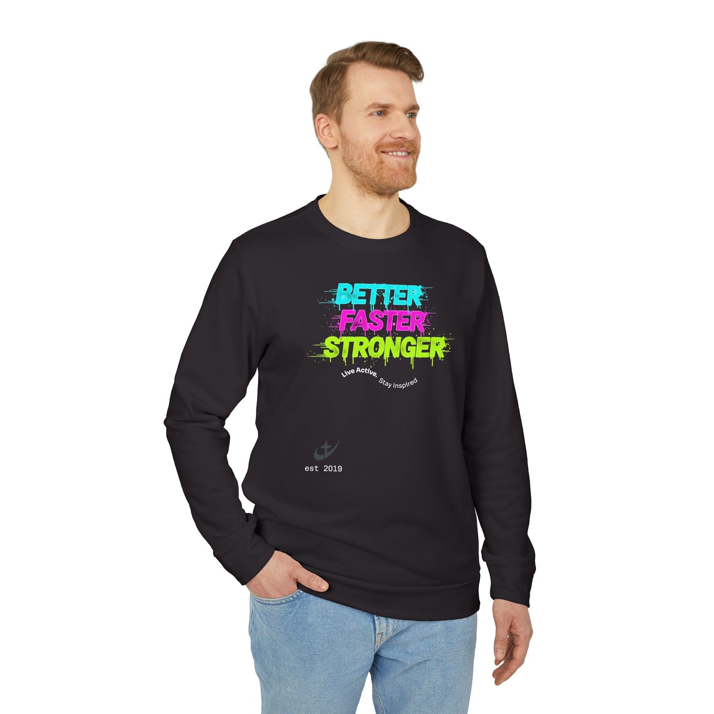 "Better Faster Stronger" Neon Graphic—Adidas Crewneck Sweatshirt