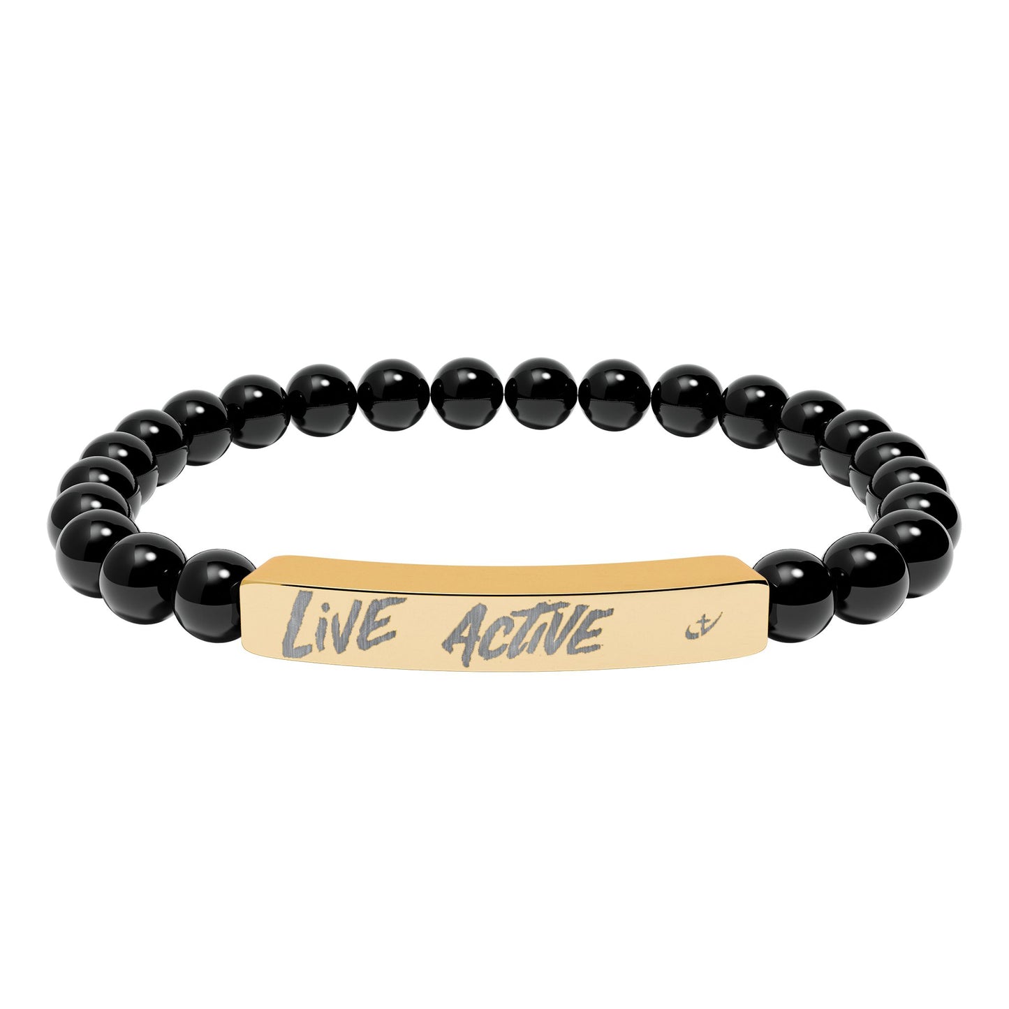 Engraved Natural Stone Stretch Bar Bracelet “Live Active” Beaded Bracelet—