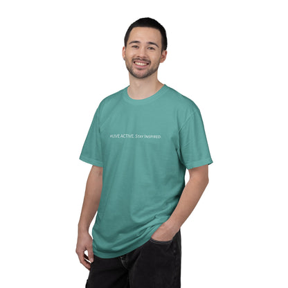Live Active. Stay Inspired T-Shirt —Motivational Graphic Tee (White logo)