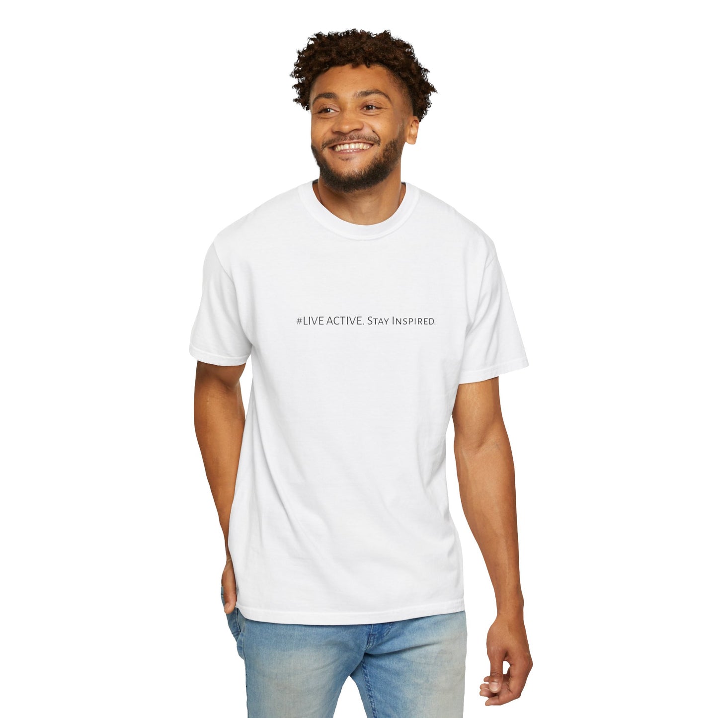 Live Active. Stay Inspired T-Shirt —Motivational Graphic Tee (Black Logo)