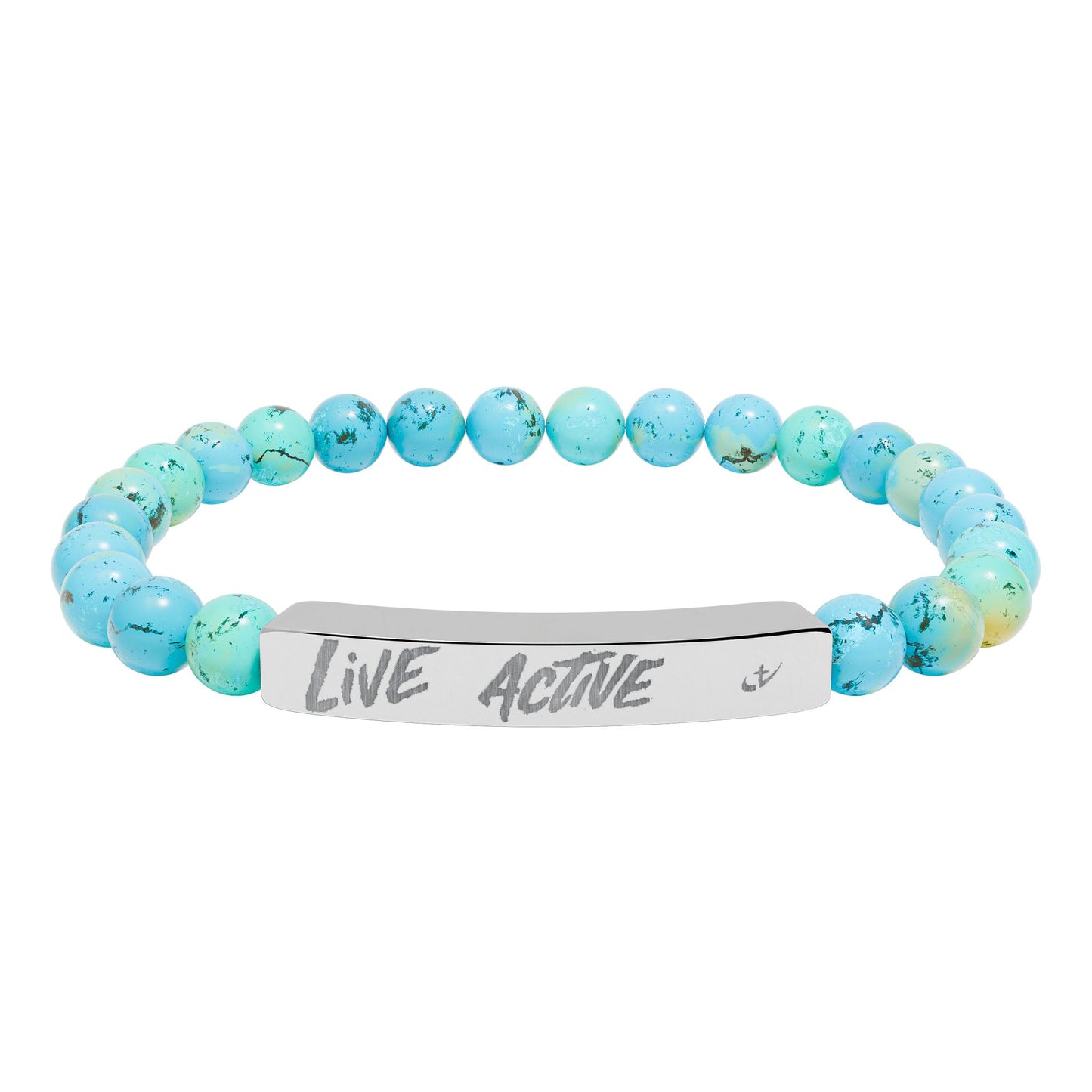 Engraved Natural Stone Stretch Bar Bracelet “Live Active” Beaded Bracelet—