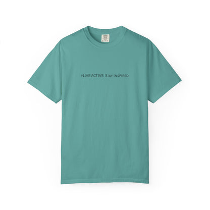 Live Active. Stay Inspired T-Shirt —Motivational Graphic Tee (Black Logo)