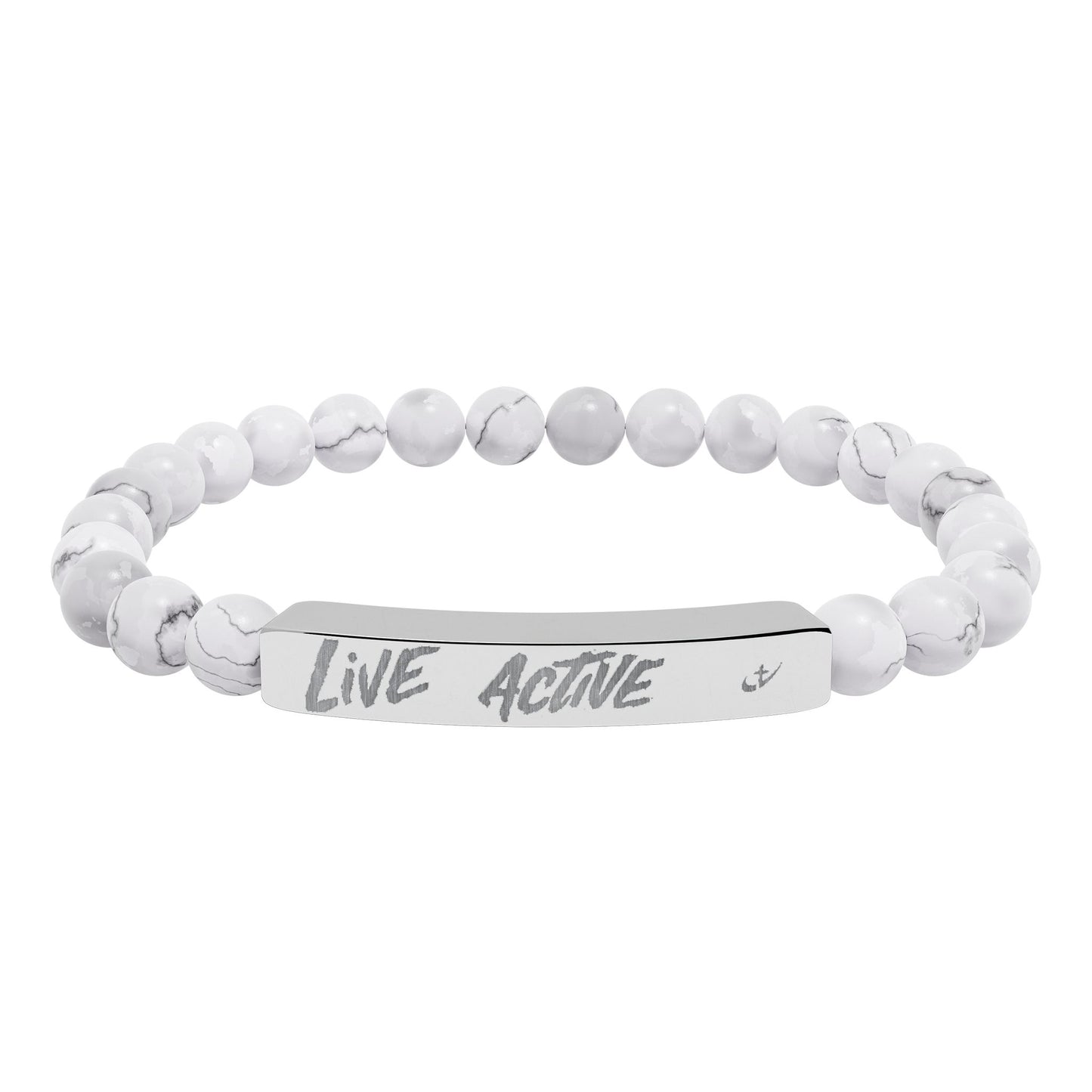 Engraved Natural Stone Stretch Bar Bracelet “Live Active” Beaded Bracelet—
