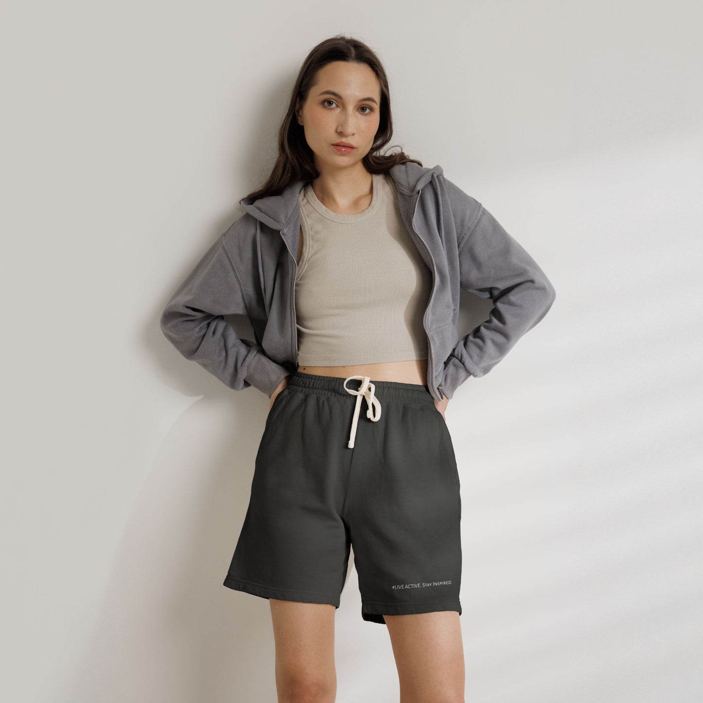 "Live Active. Stay Inspired." Sweat Shorts — Lightweight Casual Lounge Shorts (White Logo)