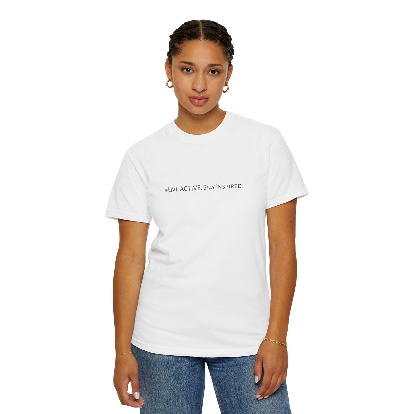 Live Active. Stay Inspired T-Shirt —Motivational Graphic Tee (Black Logo)