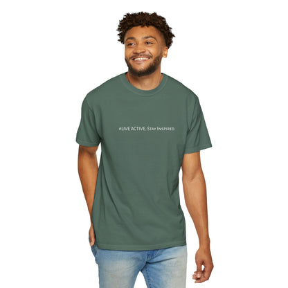 Live Active. Stay Inspired T-Shirt —Motivational Graphic Tee (White logo)