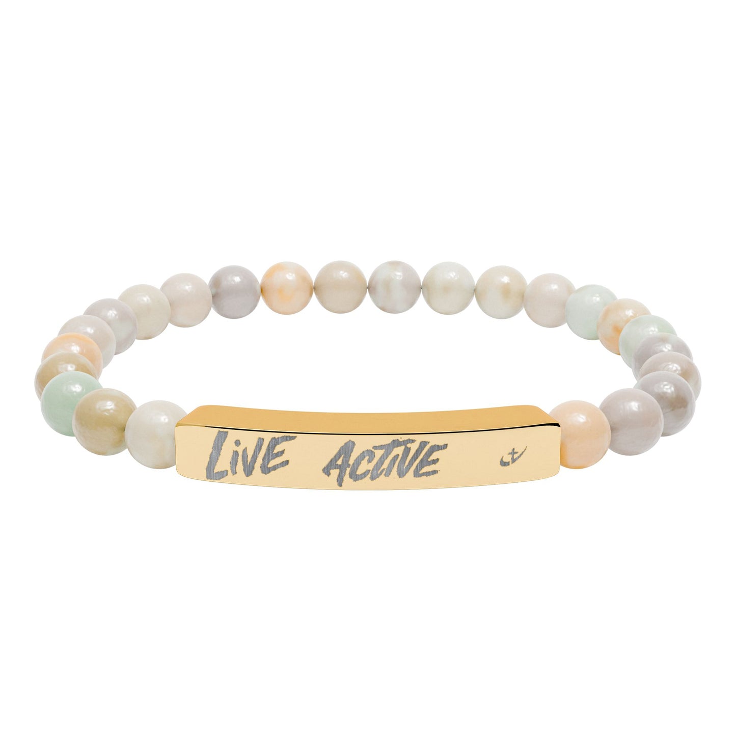 Engraved Natural Stone Stretch Bar Bracelet “Live Active” Beaded Bracelet—
