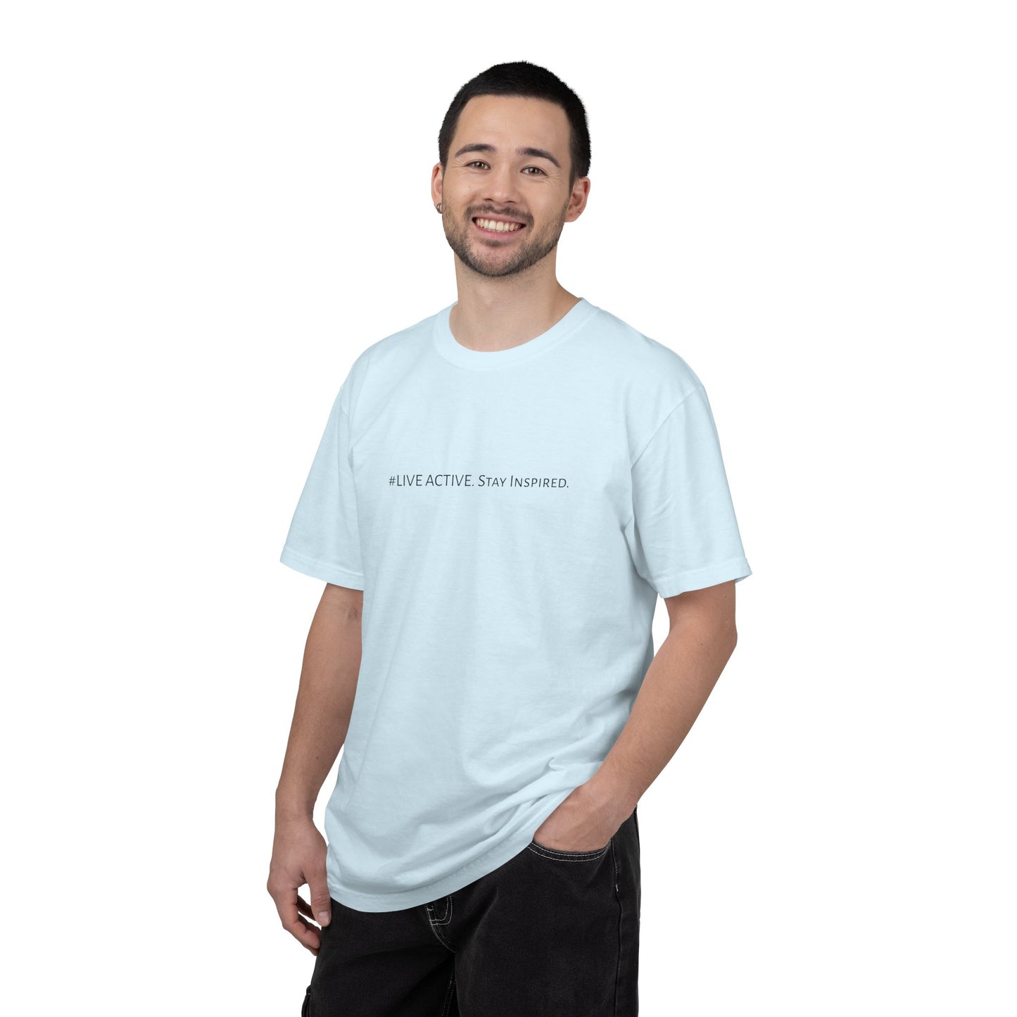Live Active. Stay Inspired T-Shirt —Motivational Graphic Tee (Black Logo)