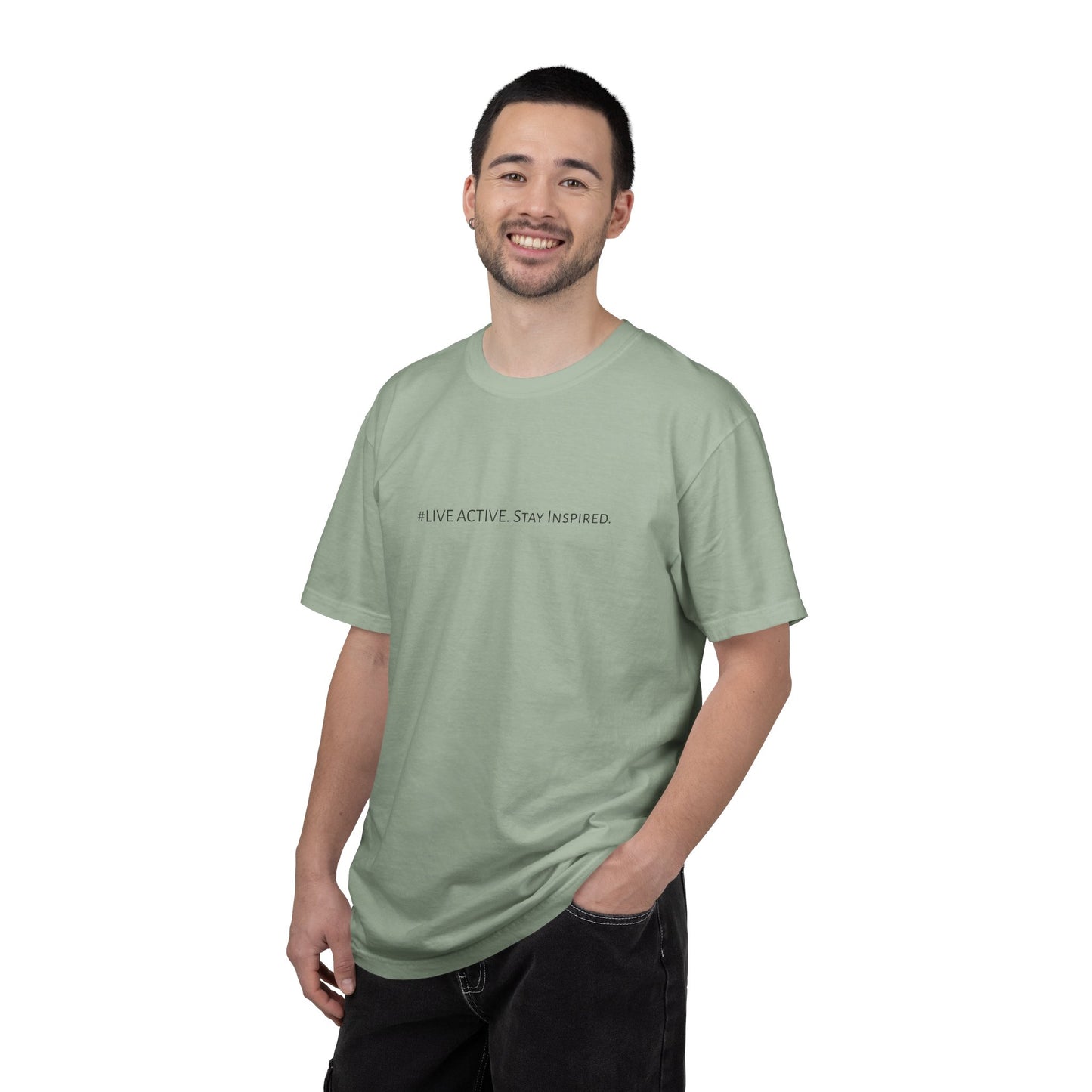 Live Active. Stay Inspired T-Shirt —Motivational Graphic Tee (Black Logo)